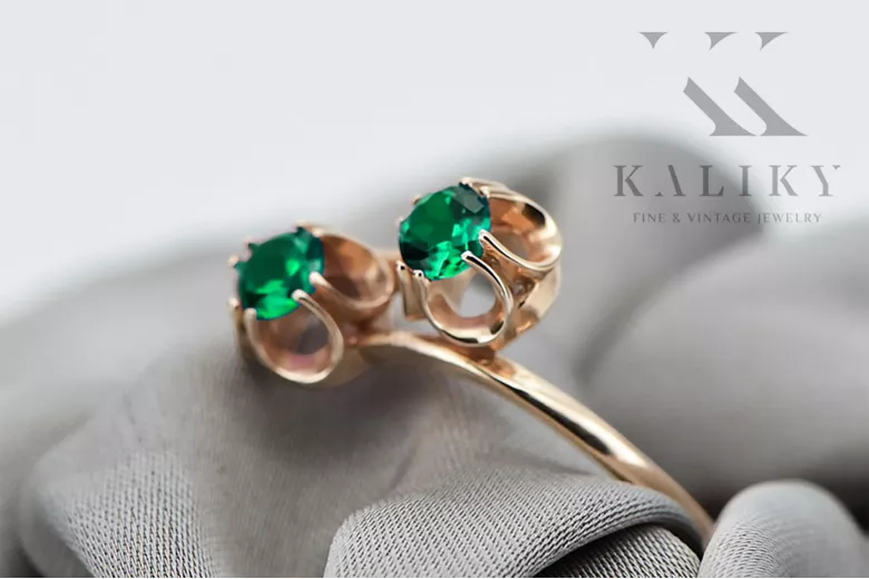 Emerald Original Vintage 14K Rose Gold Ring Vintage style vrc266r